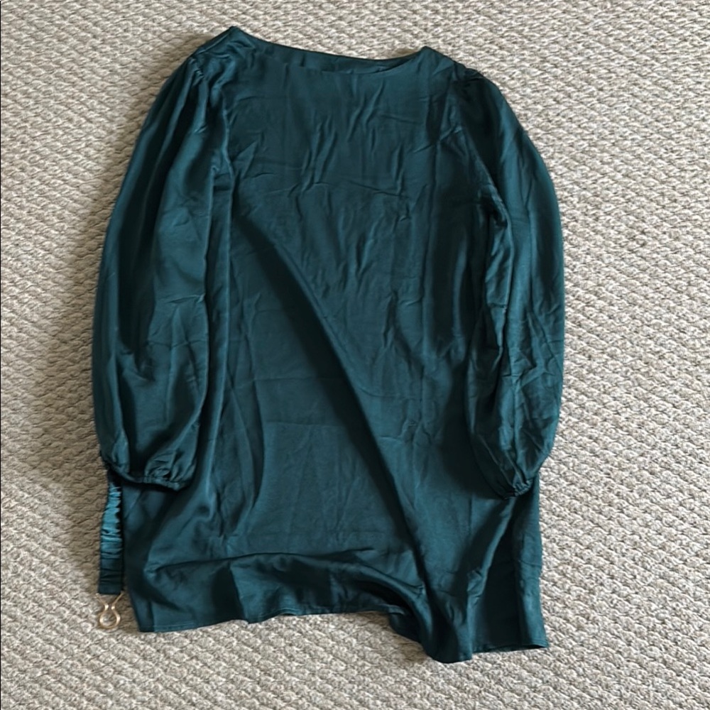 Green Puff Sleeve Asymmetrical Blouse
